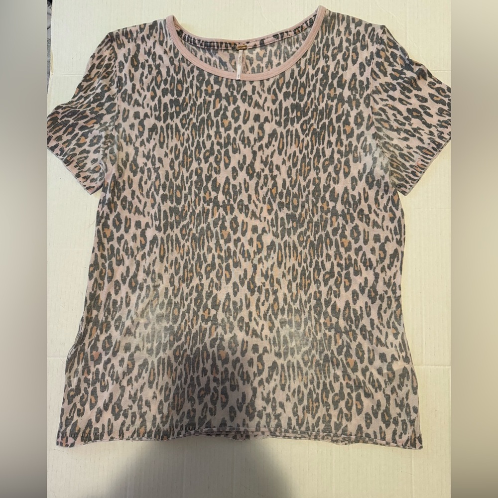 Free people Leopard Print Short Sleeve Top